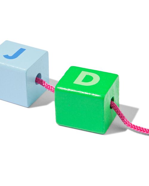 Seau de perles de lettres en bois avec ficelle - 80 pièces