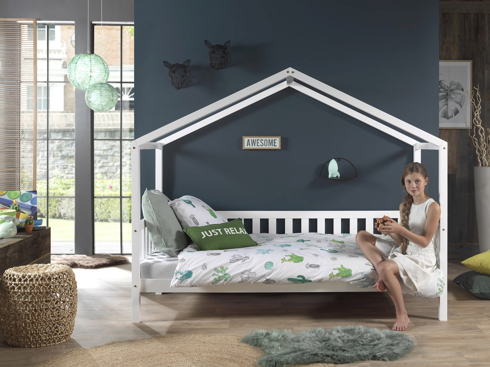 Hausbett-Set DALLAS 1 - weiß - mit Matratze - Umrandung - 90x200 cm