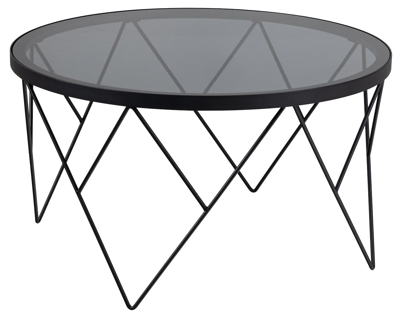 Halstow sofabord Ø80cm. Røkt glass med sort trådunderstell.