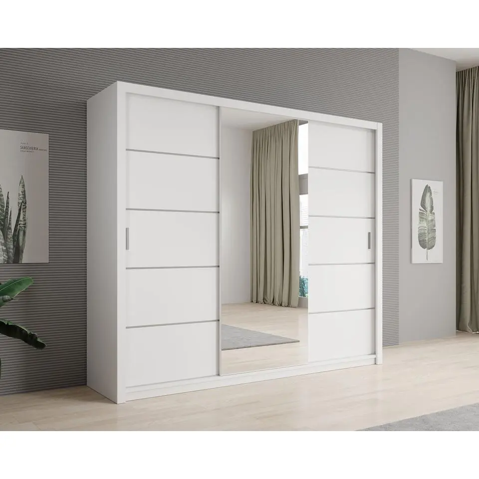 Meubella - Kledingkast Blake - Wit - 250 cm - Met spiegel