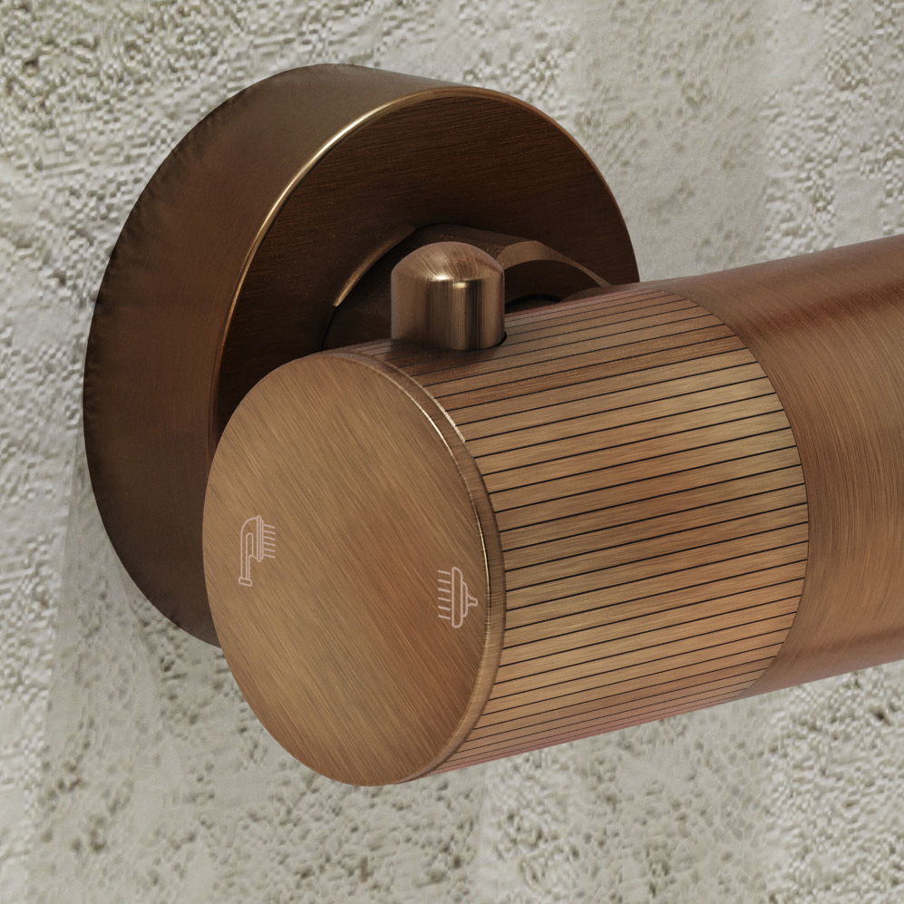 Saniclear Antique Stripes doucheset verouderd messing met thermostatische kraan, handdouche en glijstang