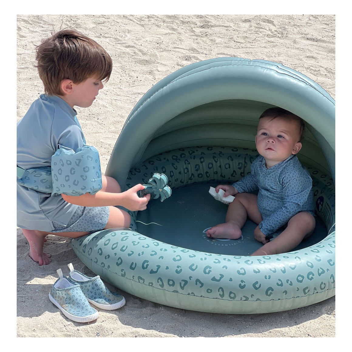 Swim Essentials Kinderzwembad met Zonnescherm Luipaard Groen