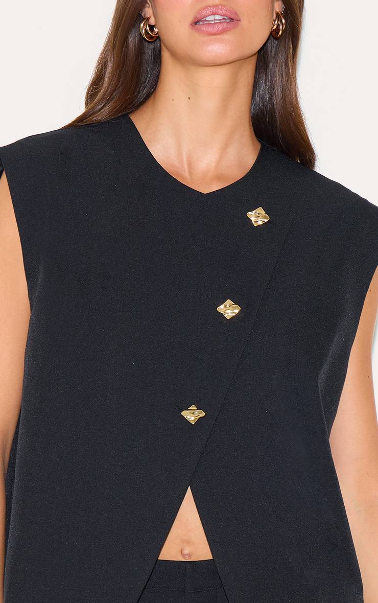 Noir Ensemble Coordonné Gilet Oversize À Passepoil Doré