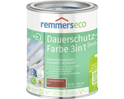 Remmers eco houtverf op oliebasis, Scandinavisch rood, 750 ml