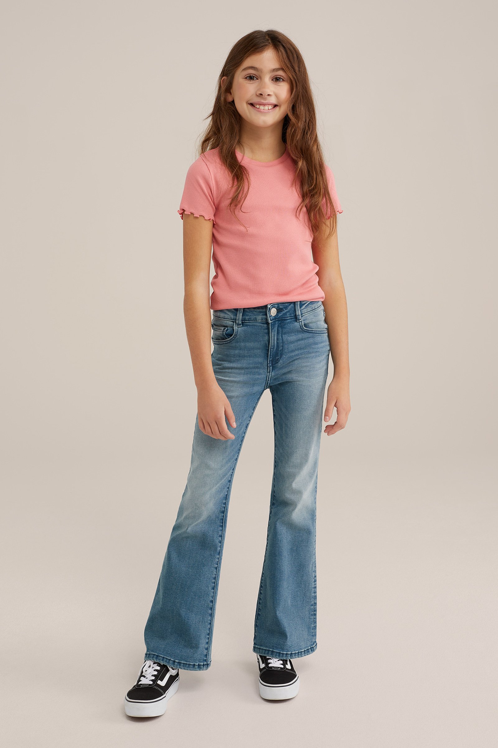Meisjes T-shirt met ribstructuur WE Fashion Rose