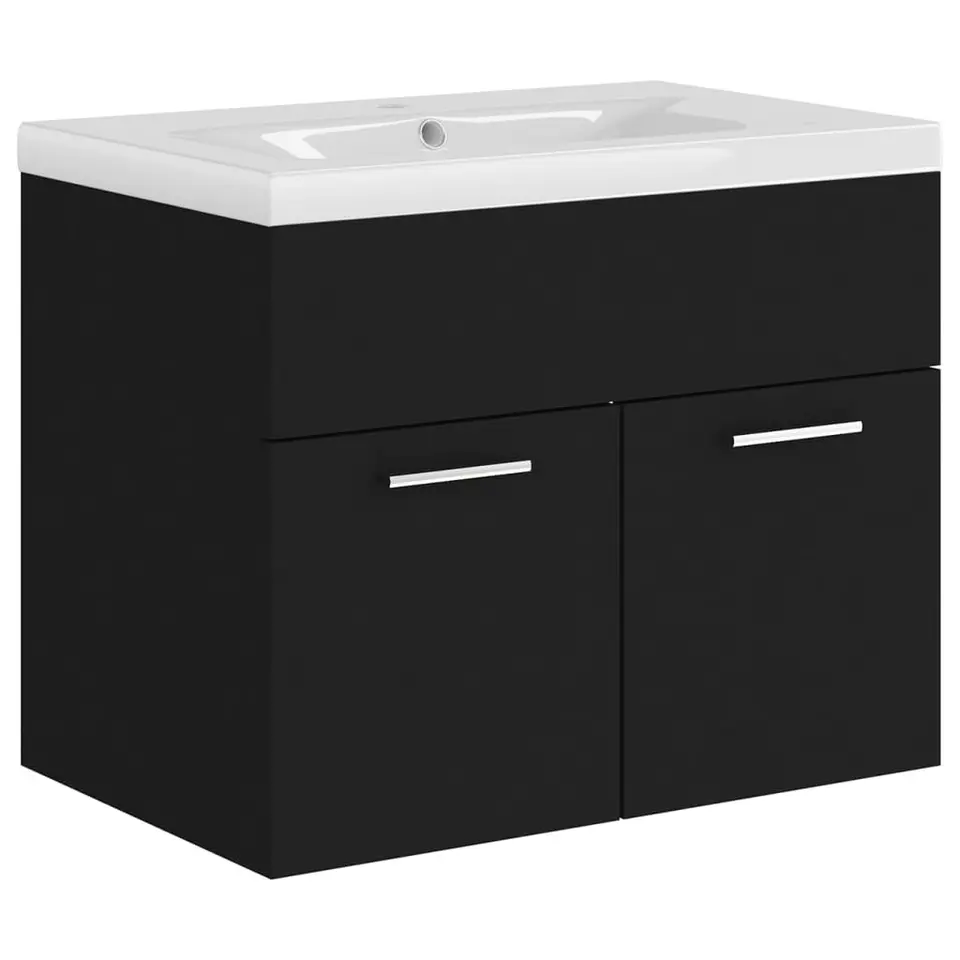 vidaXL - Wastafelkast En Wastafel - Zwart - Bewerkt hout - 60 x 38.5 x 46 cm
