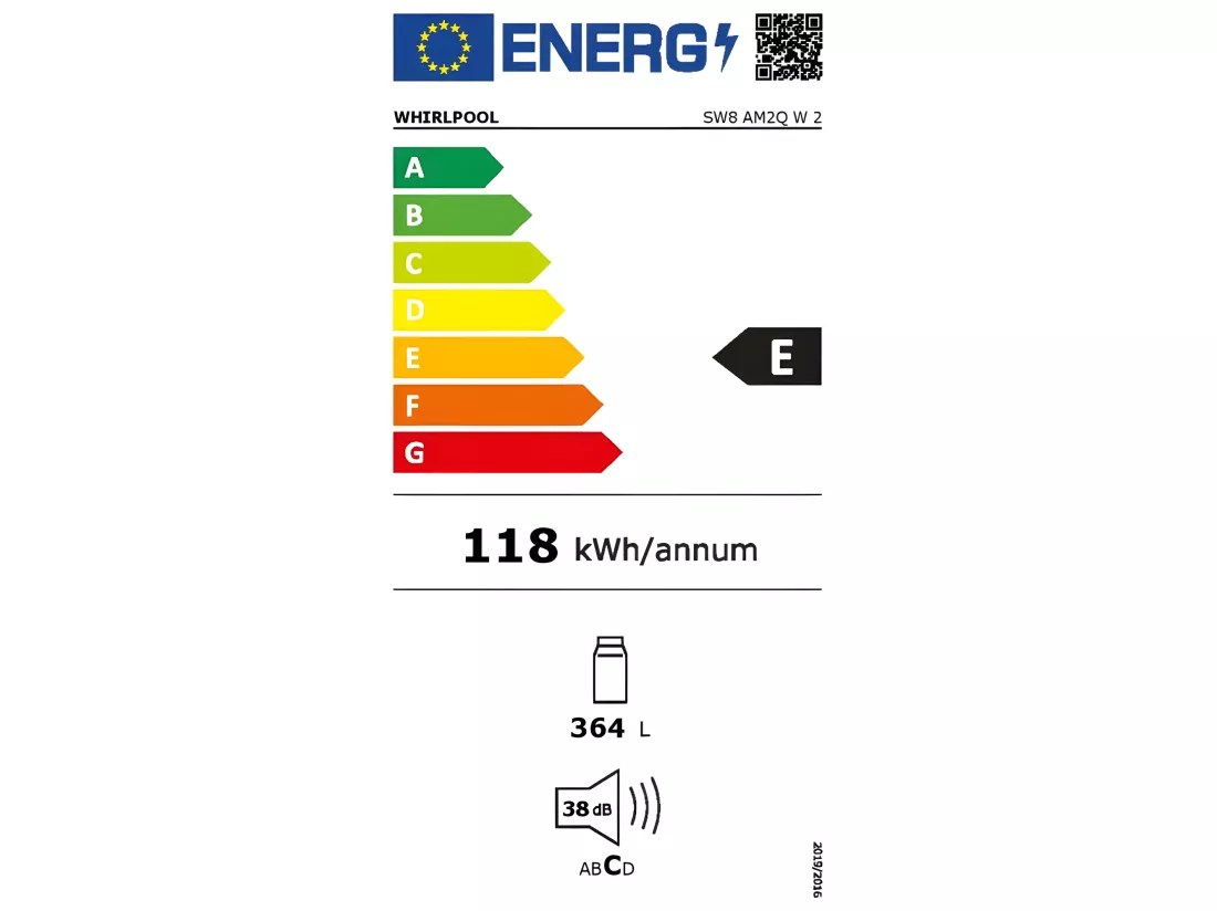 Réfrigérateurs 1 porte 363L Froid Brassé WHIRLPOOL 59.5cm E, SW 8 AM 2 QW 2