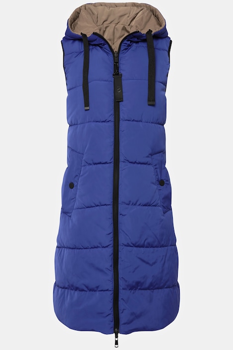 Wende-Weste, lange Form, Stepp, Kapuze, 2-Wege-Zipper