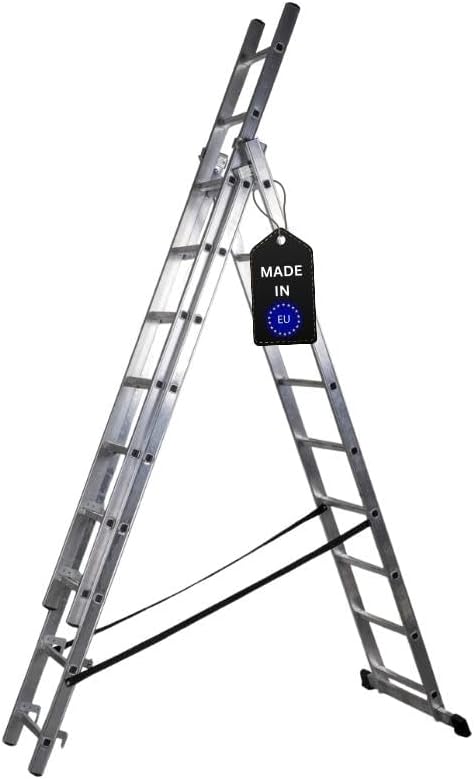 PROREGAL Economy Plus 3-delige multifunctionele ladder met dwarsbalk, 3 x 7 sporten, werkhoogte 5,05 m, draagvermogen 150 kg