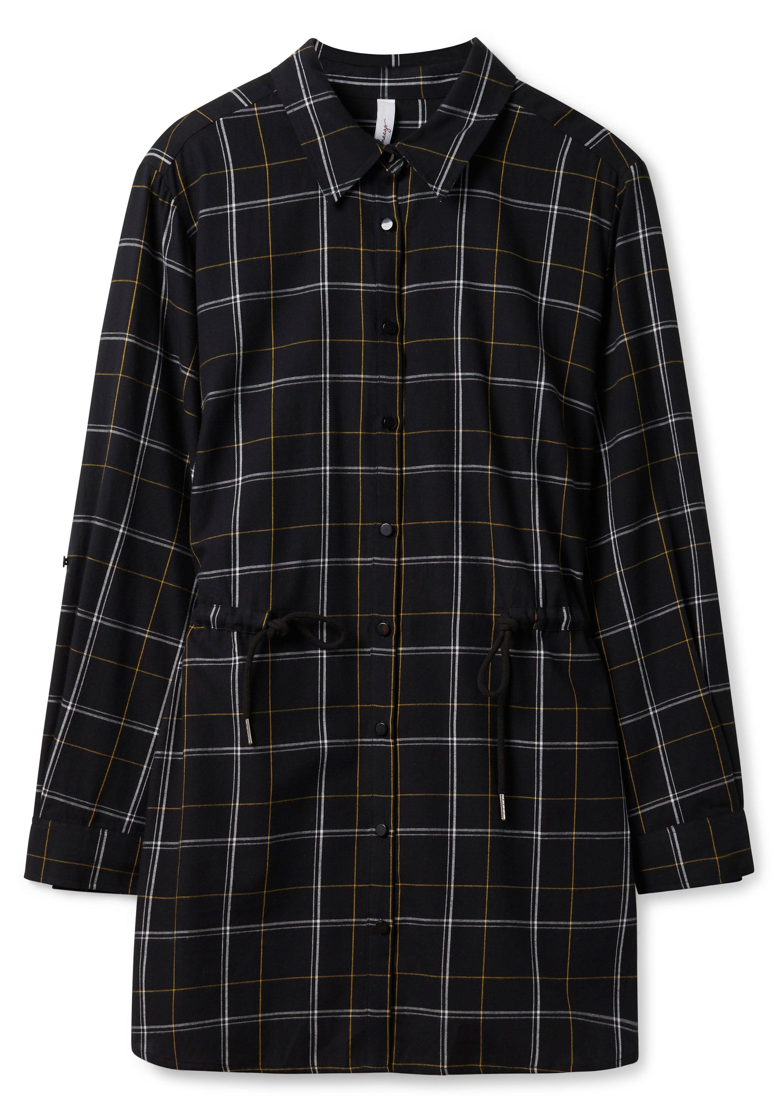 Karierte Longbluse mit Tunnelzug in der Taille