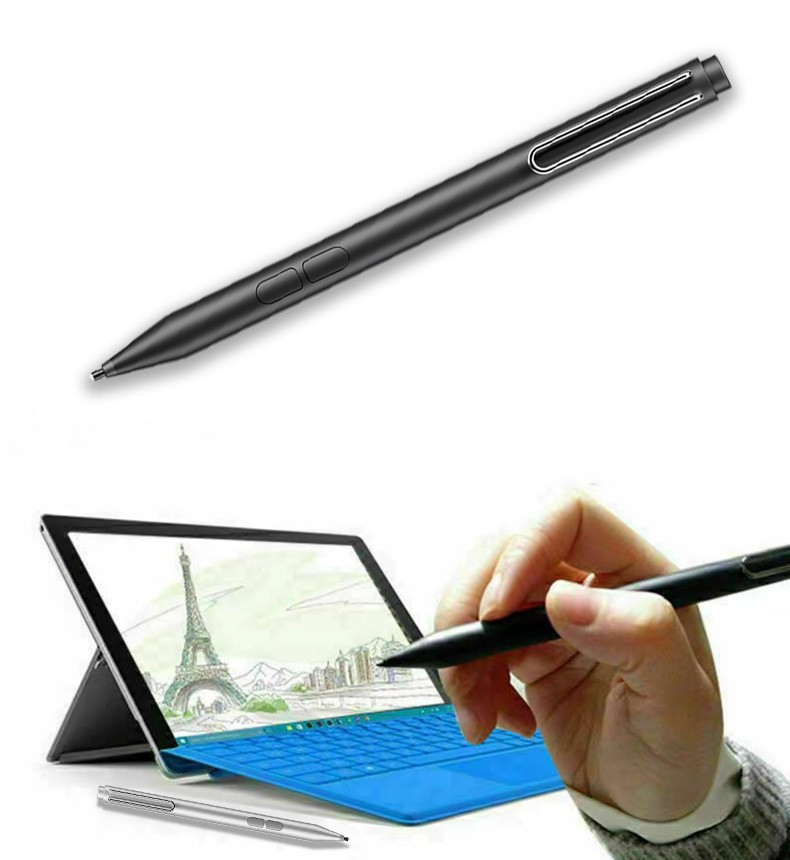 Aluminium Präzisions Stylus Touch Pen mit 5 Spitzen / Handballenerkennung (inkl. AAA Batterie) für Surface Pro / Go / Book / Laptop / Studio - Schwarz