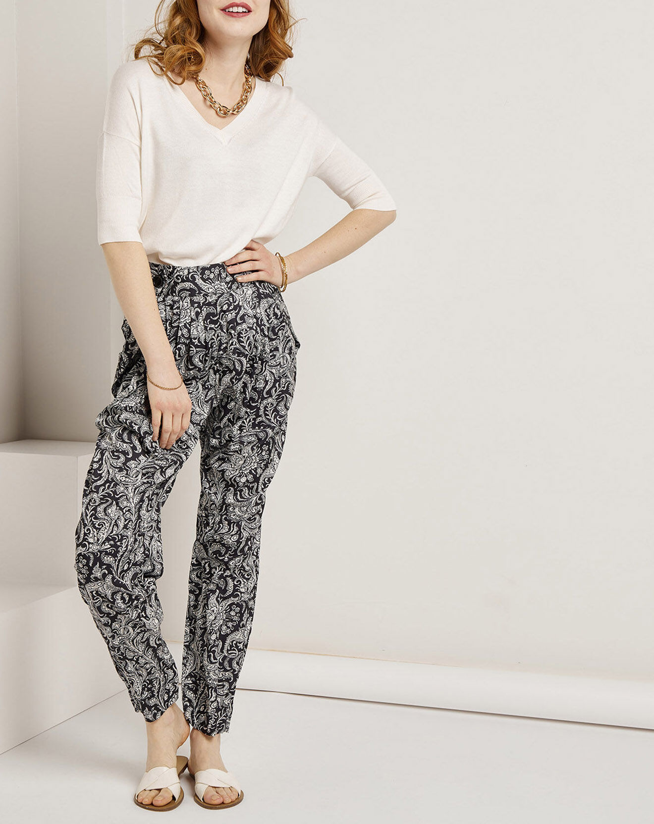See u Soon Pantalon satiné Lena imprimé noir