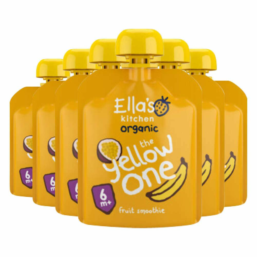 6x Ella's Kitchen Knijpzakje Fruit Smoothie 6+ m Banaan Appel Passievrucht Abrikozen90 gr