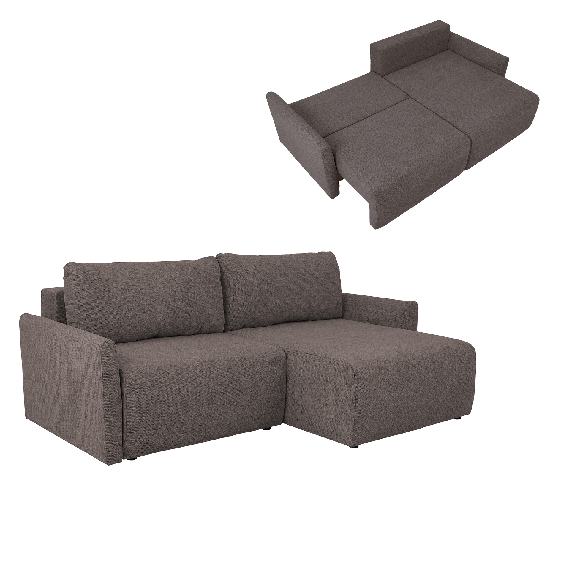 Ecksofa - mocca - Liegefunktion und Staukasten - 228x146 cm