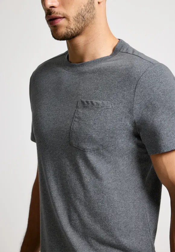 Long T-Shirt mit Brusttasche - steel grey melange