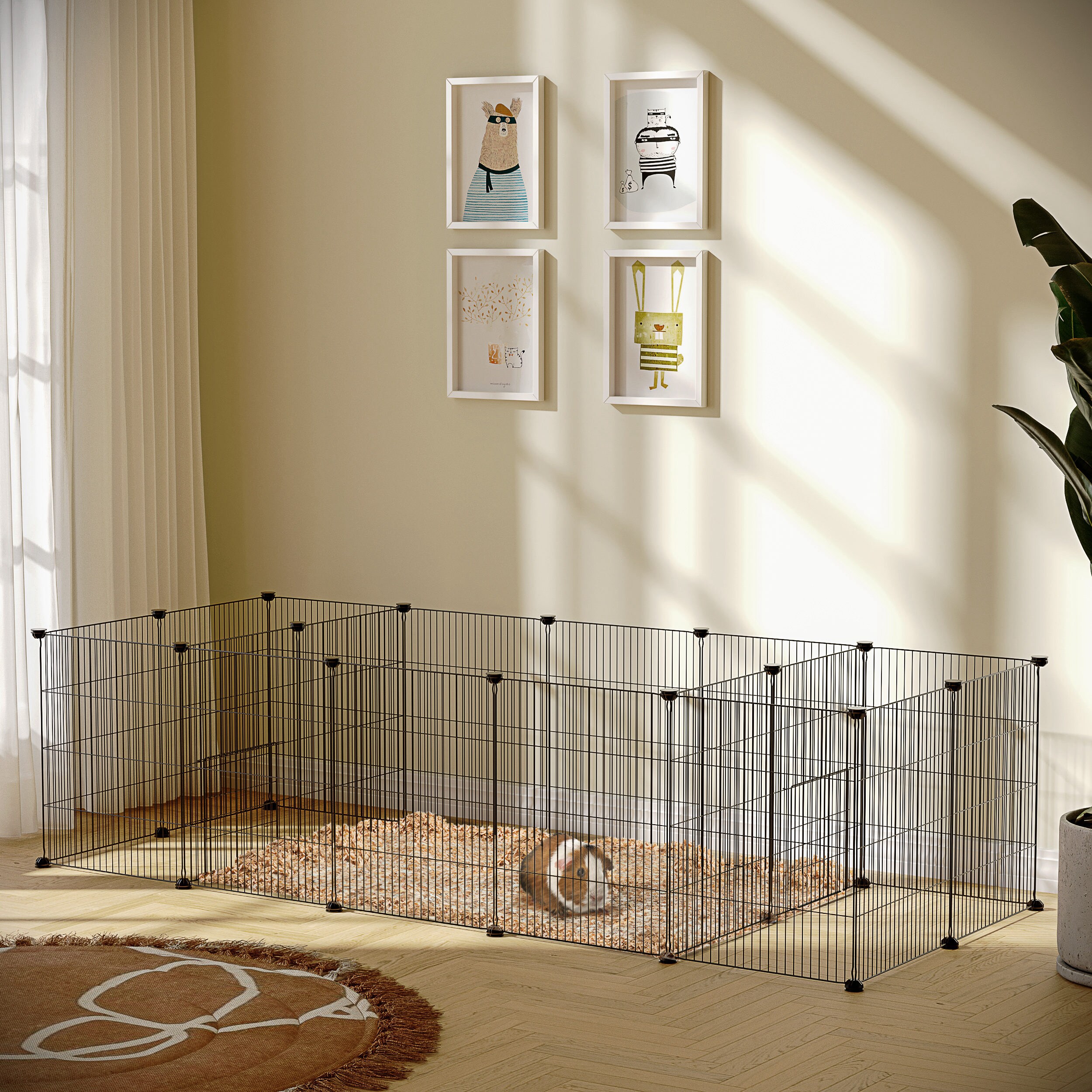 PawHut Kleintierauslauf mit Mesh-Platten schwarz 175L x 70B x 45H cm