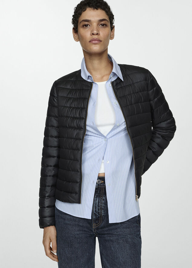 MANGO Pocket quilted jacket Black