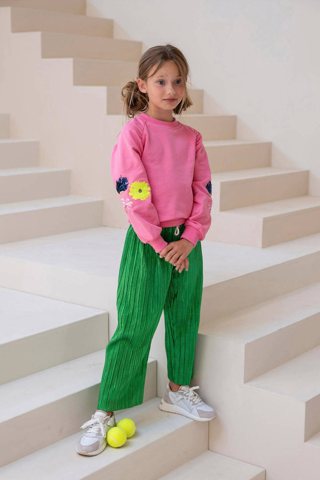 Like Flo metallic straight fit broek felgroen