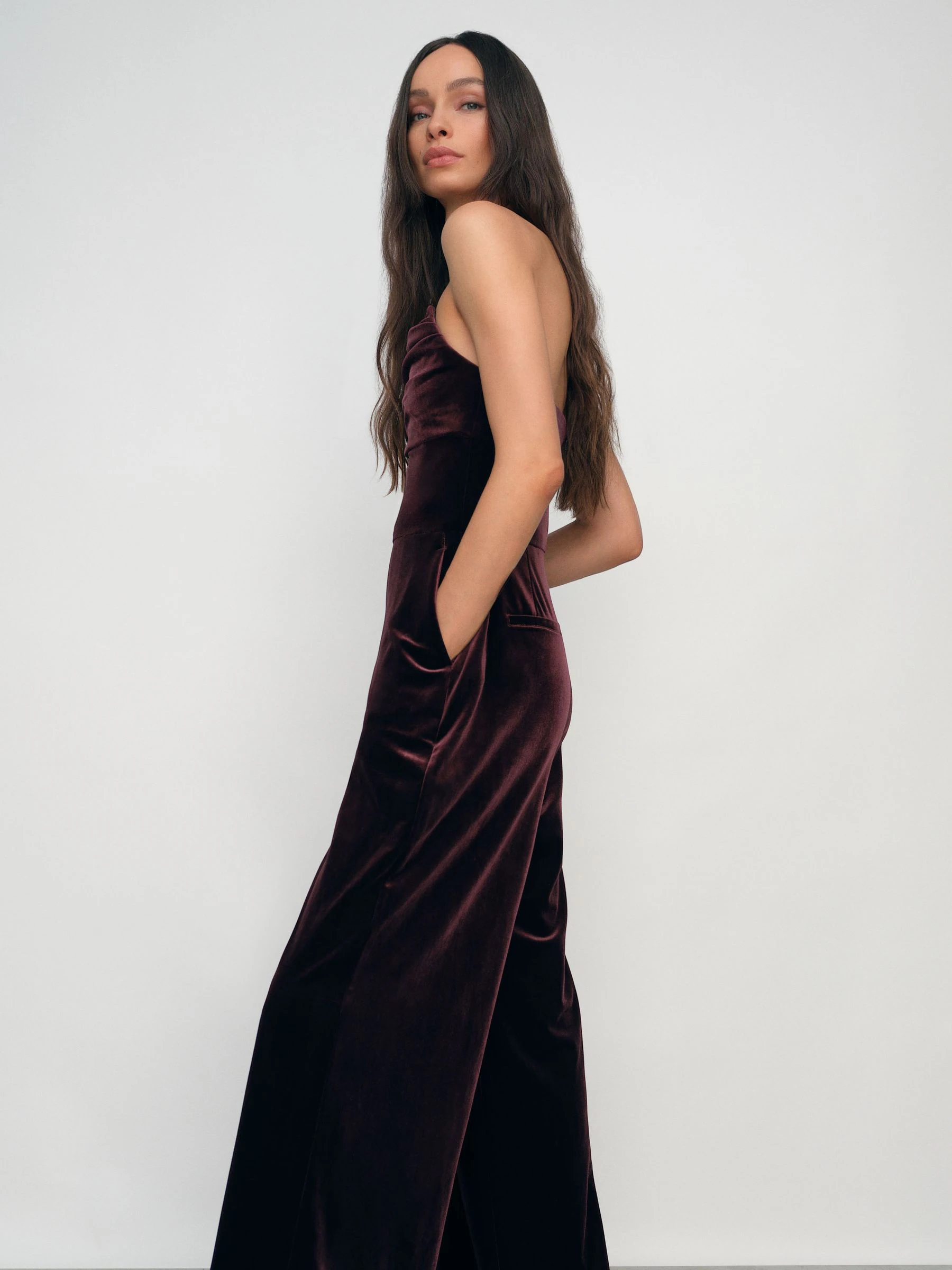 Reiss Andria Velvet Drape Strapless Jumpsuit