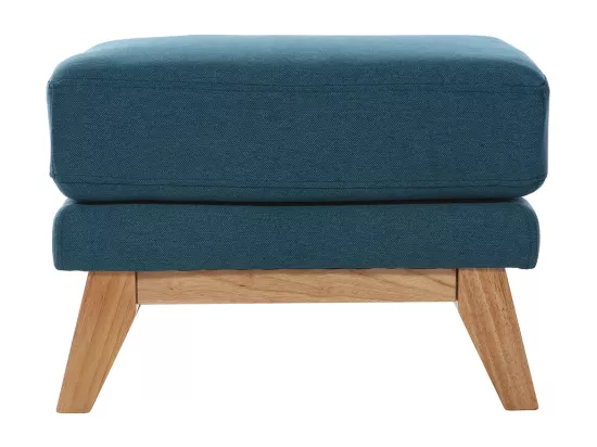 Pouf repose-pieds déhoussable scandinave en tissu bleu canard et bois clair OSLO