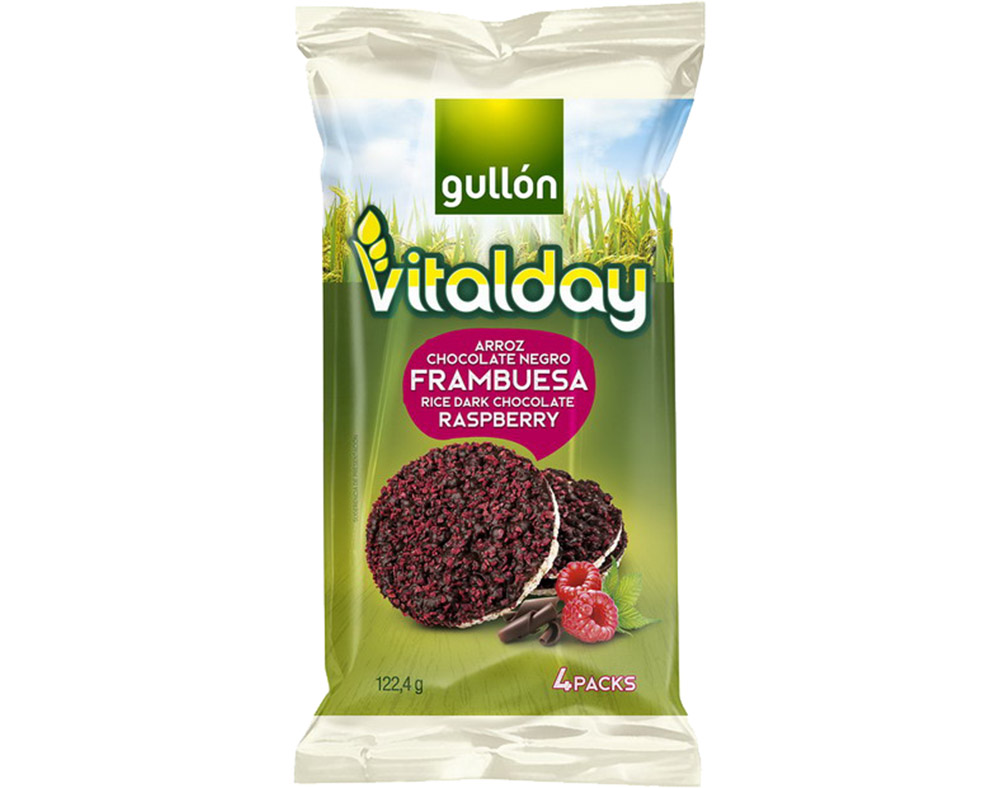 TORTITAS GULLON VITALDAY ARROZ CHOCOLATE FRAMBOESA 122.4G