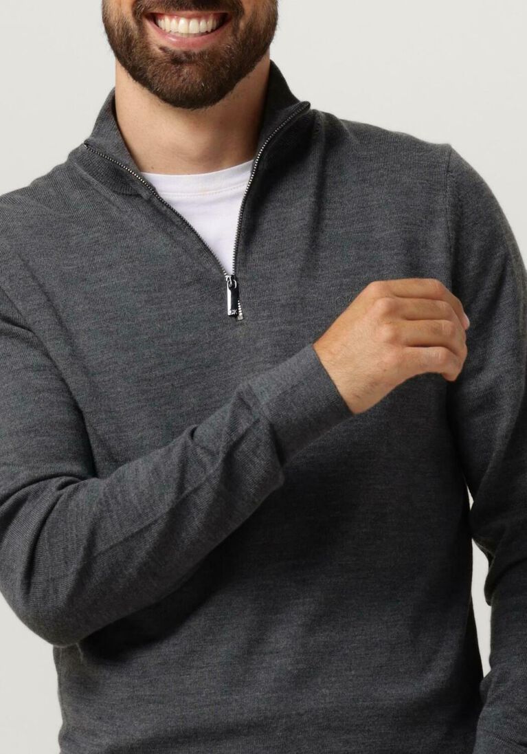 CALVIN KLEIN donkergrijze calvin klein trui merino quarter zip