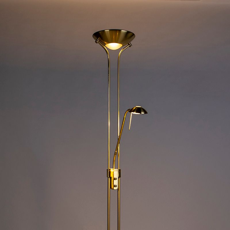 Vloerlamp goud met leeslamp incl. LED en dimmer - Diva 2