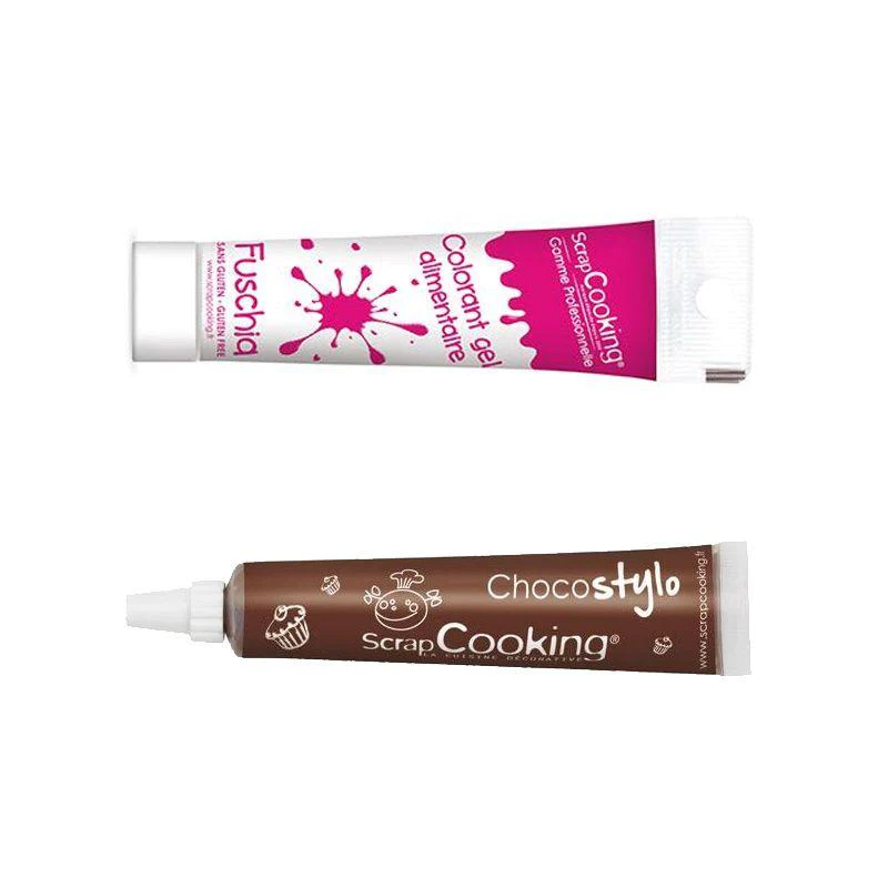 Stylo chocolat + Colorant alimentaire en gel fuschia Scrapcooking