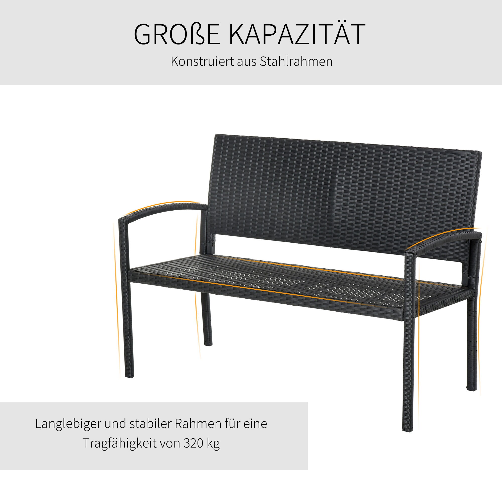 Outsunny Polyrattan Gartenbank für 2 Personen 122 x 60 x 87 cm (LxBxH)