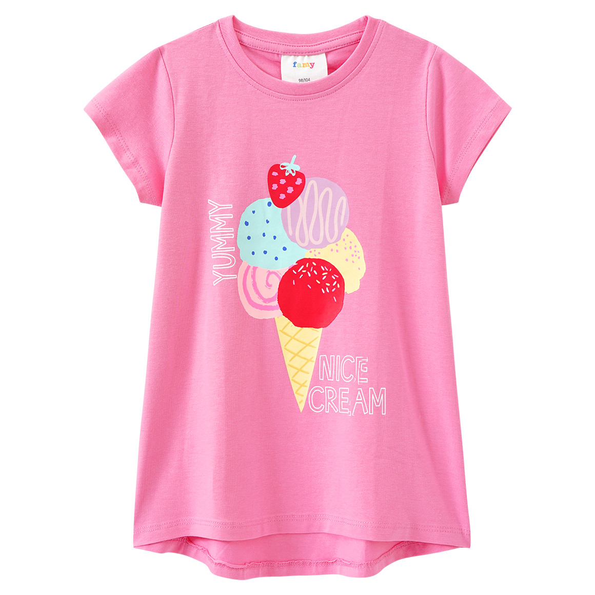 Famy 3 Mädchen T-Shirts mit bunten Motiven rosa / helltürkis / weiss