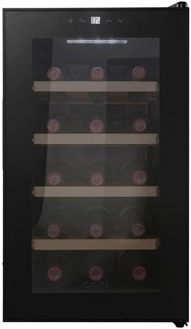 CAVIN Freistehender Weinkühlschrank - Northern Collection 15 Black, 15 Flaschen, Thermoelektrische Kühlung, Geräuschniveau 26 dB, kleiner schwarzer Kühlschrank, Glastür