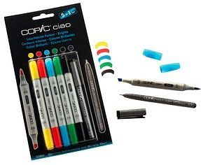COPIC - Ciao Marker Set - Bright Colours - 5 Stuks - Alcoholbasis - Inclusief Multiliner 0,3 mm