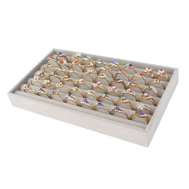 (21x12x2.5cm) Velour Schmuckschatulle Aufbewahrungsbox Organizer für Ringe / Ohrringe - Style 5 / Grau