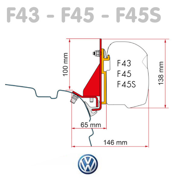 Adaptateur store Fiamma F43 F45 VW T5/T6 COMBI RAIL BRACKET