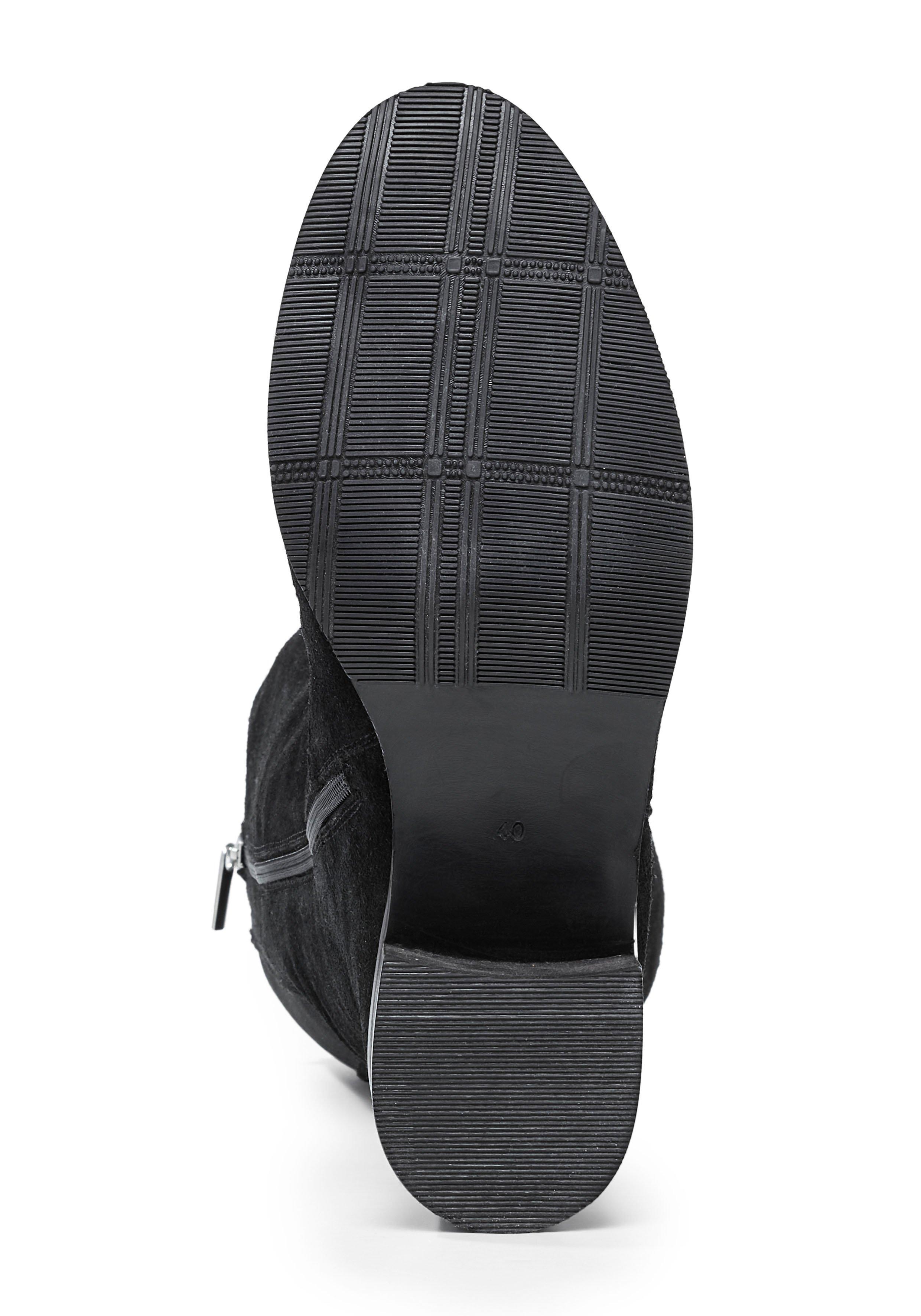 Weitschaftstiefel mit Stretcheinsatz, aus Veloursleder