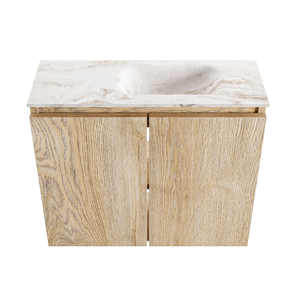 Mondiaz Ture DLux toiletmeubel 60cm washed oak met wastafel frappe rechts met kraangat