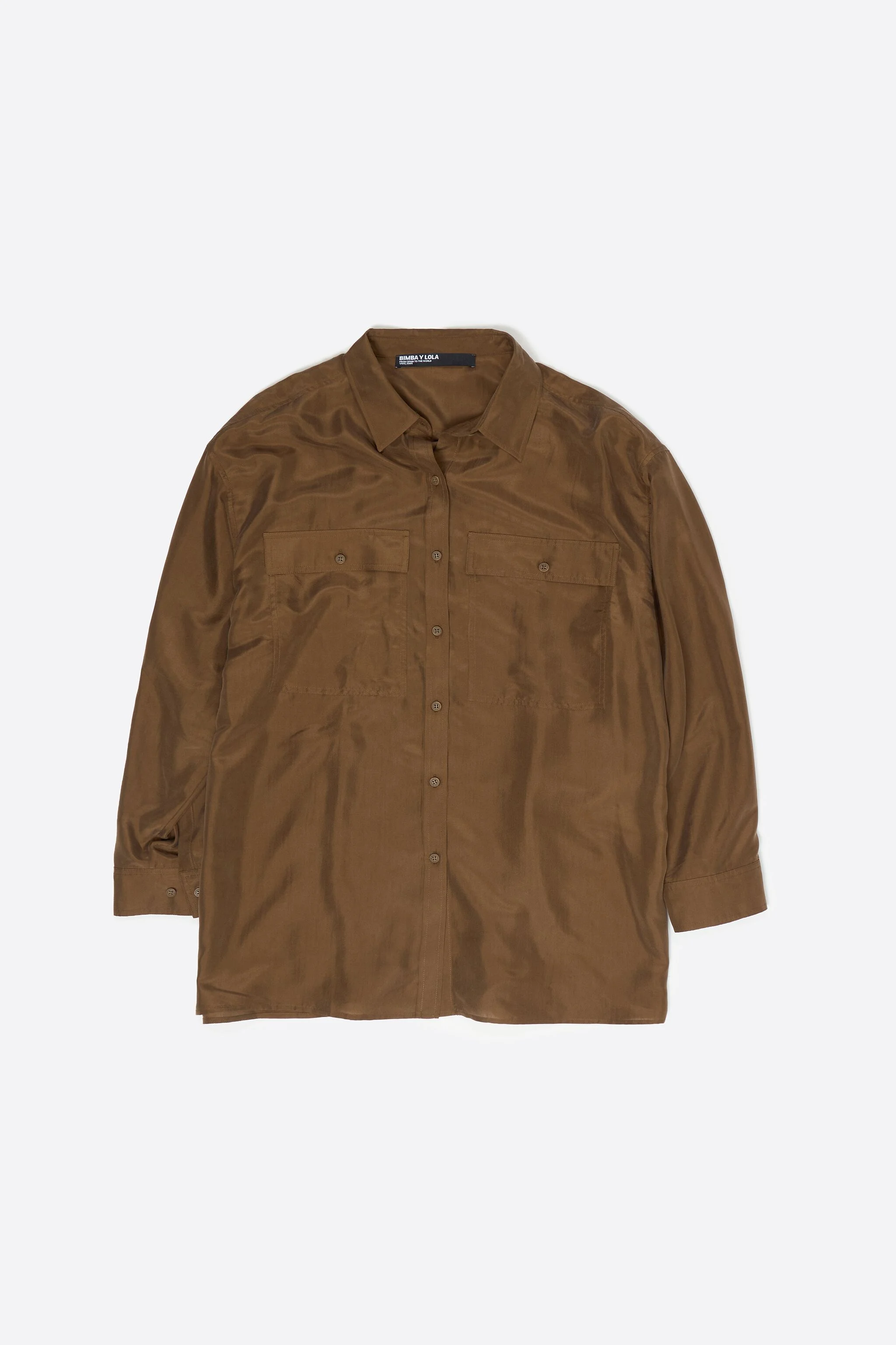 Camisa de seda oversized verde-oliva