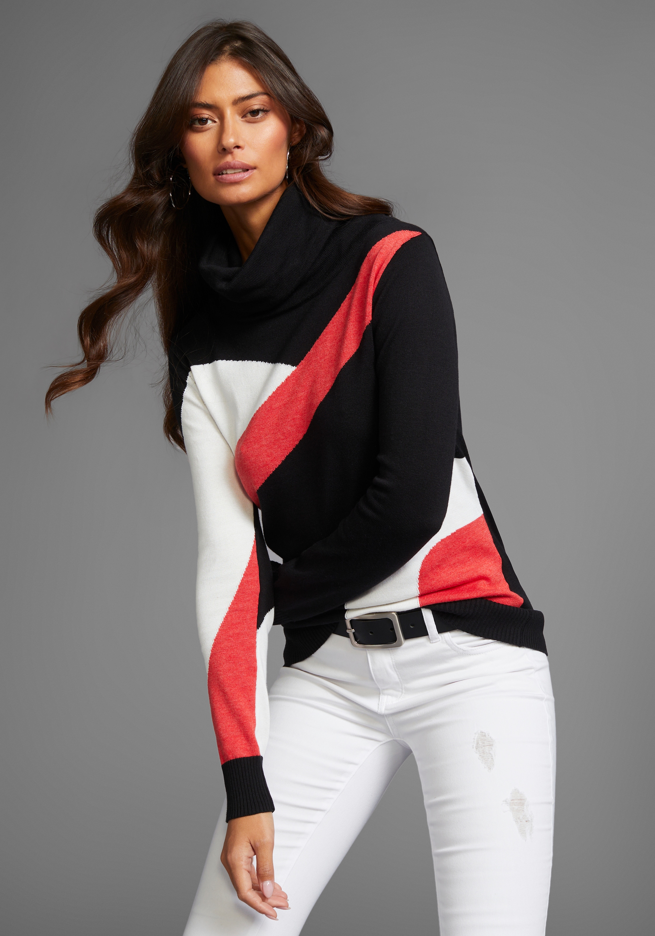 Laura Scott Strickpullover , mit Rollkragen und Colorblock Design