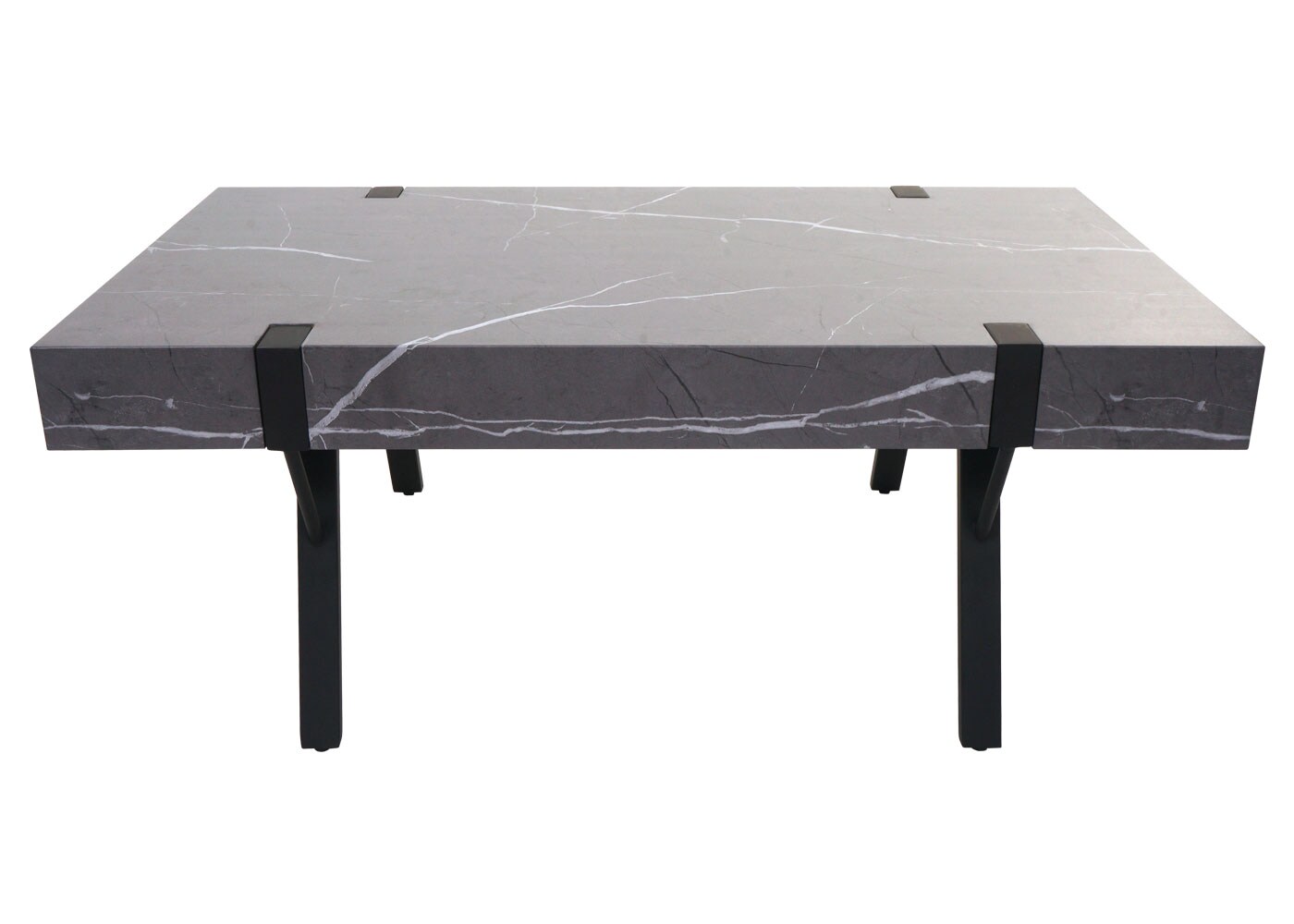 Couchtisch MCW-L54, Wohnzimmertisch Beistelltisch Sofatisch, Metall 43x110x60cm ~ Marmor-Optik grau