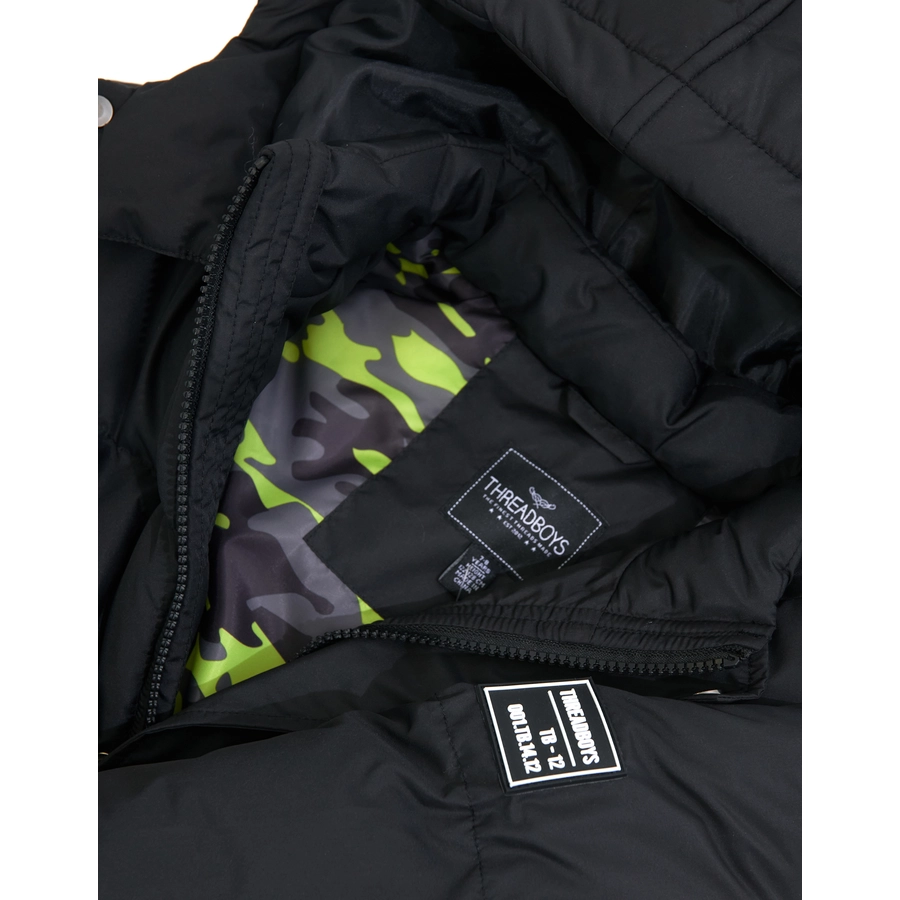 Threadboys Mantel Long Line Puffer Black