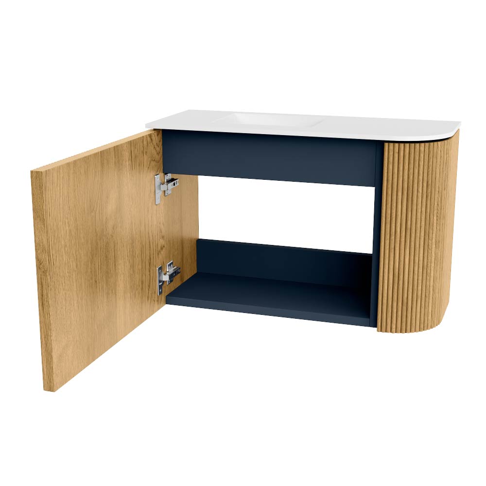 Mondiaz Joya 60cm toiletmeubel ronding rechts oak met wastafel faye links zonder kraangat talc