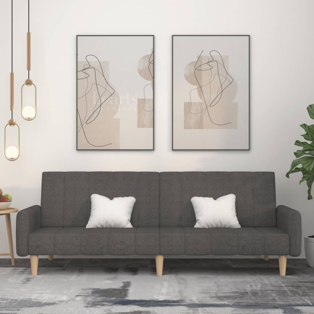 Schlafsofa 2-Sitzer Mit Armlehnen Dunkelgrau Stoff Sofa mit Holzrahmen, Schlafcouch für Wohnzimmer Heimkino Büro, Couch Sofabett Tagesbett Gästebett,