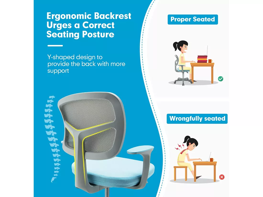 chaise de bureau à roulettes pour enfants,soutien lombaire, siège pivotant