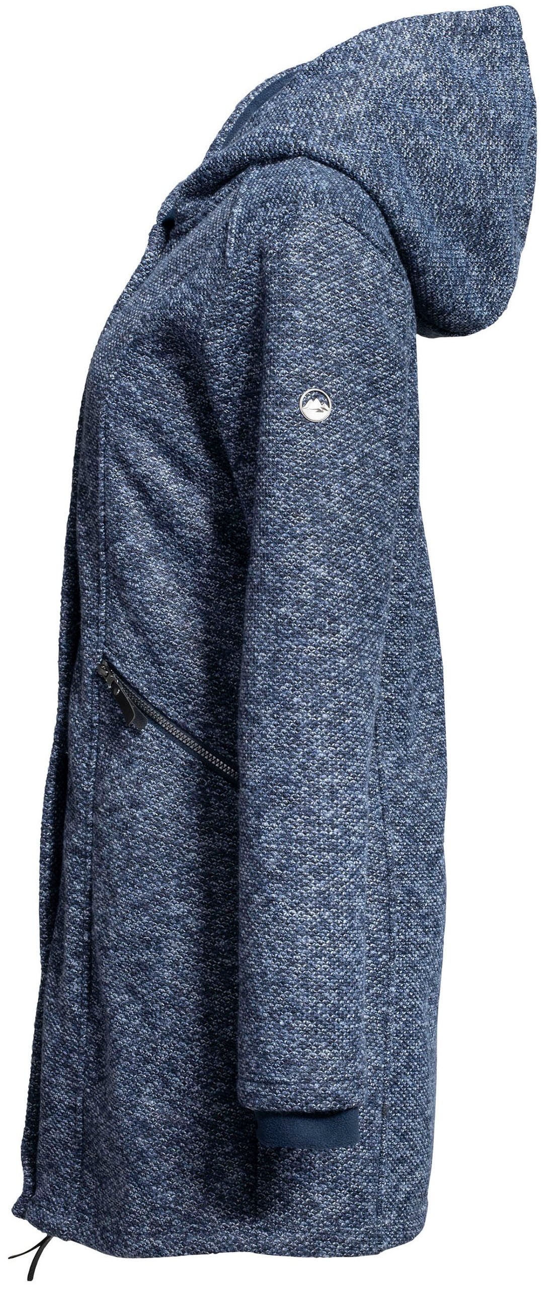 Polarino Strickmantel , atmungsaktiv und wärmeisolierend. Strickoptik aussen, Fleece innen.