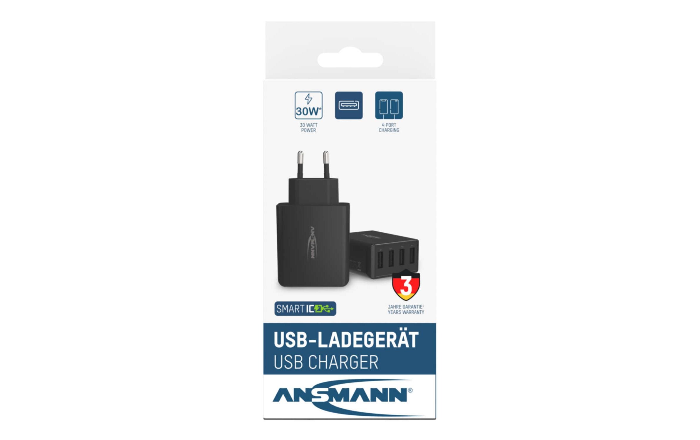 USB-Wandladegerät Home Charger HC430, 4x USB, 30 W, SchwarzLeistungsstarker Indoor USB-Ladeadapter
