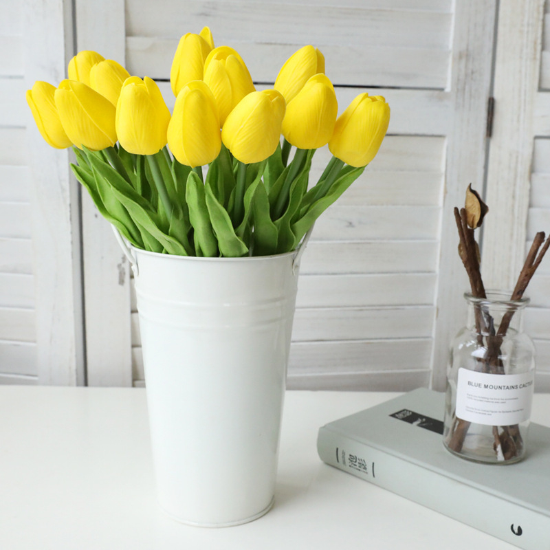 (10er Set) 35cm Deko Tulpen Kunstblumen Strauss - Gelb