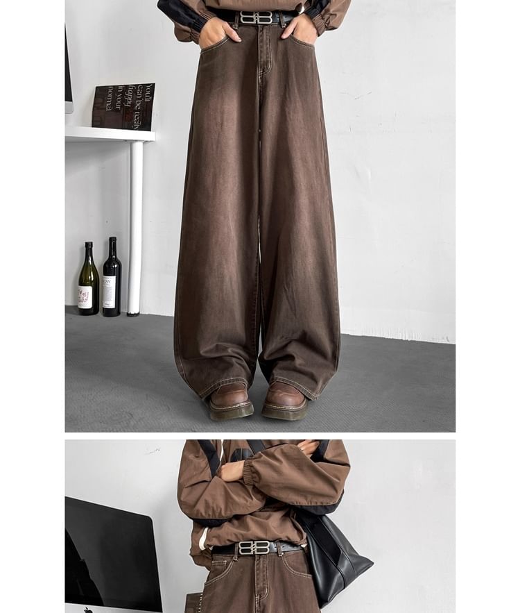Plummie - High Waist Washed Wide Leg Jeans