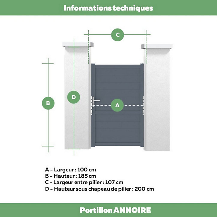 Portillon Jardimat battant aluminium Perth gris anthracite - 100 x h.185 cm