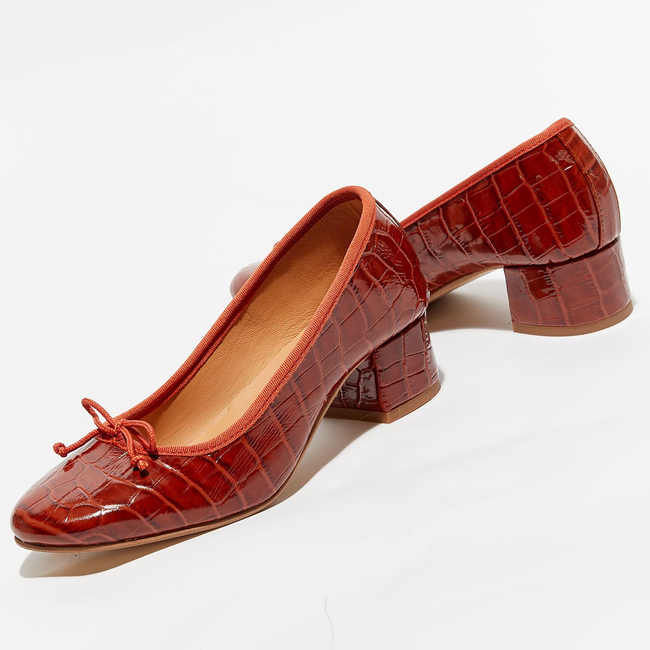 Quartier Latin Ballerines en Cuir croco Albane rouges - Talon 4 cm