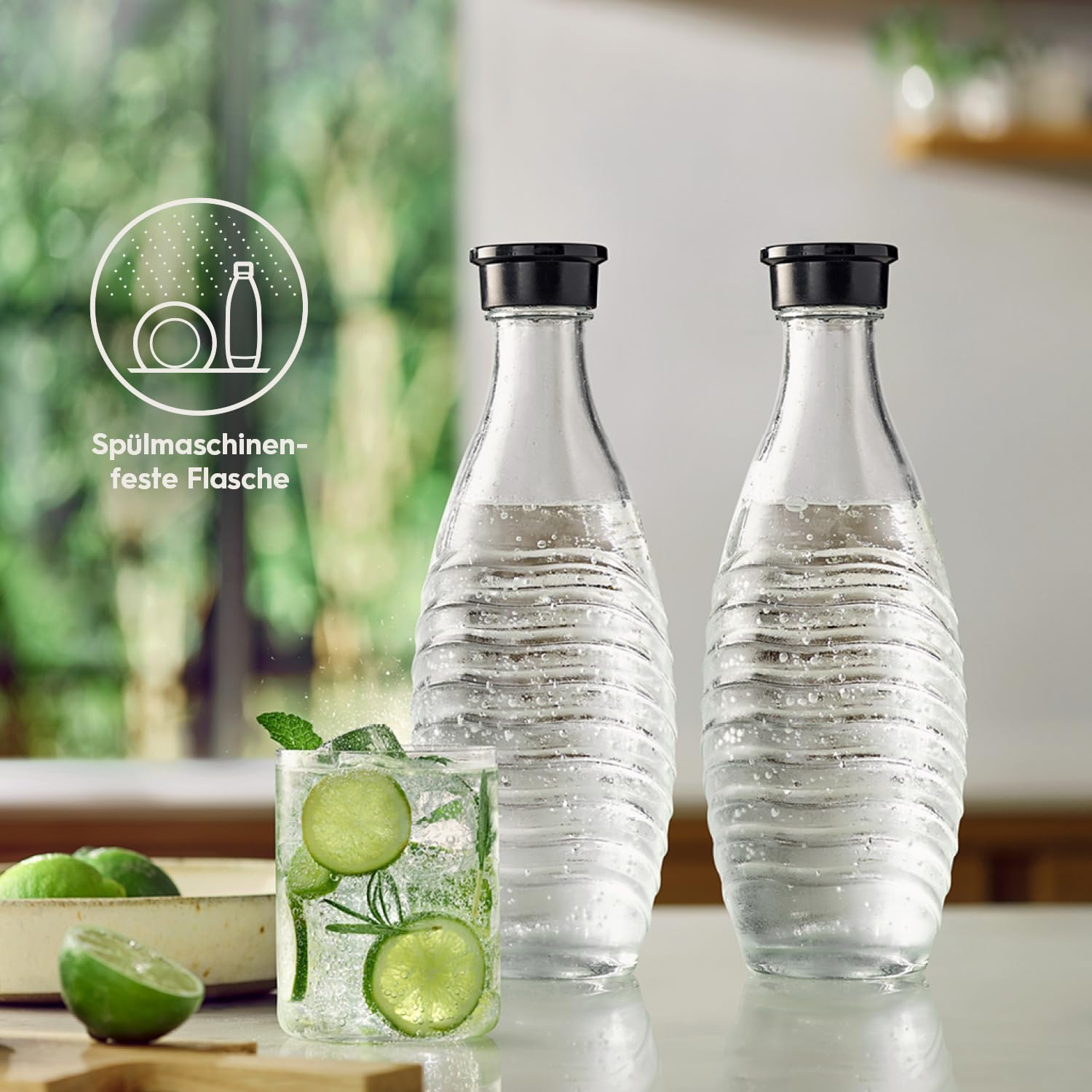 (2er Set) 700ml Crystal Glas Karaffe Ersatz Wasserflasche für Wassersprudler (1047200490) - Transparent